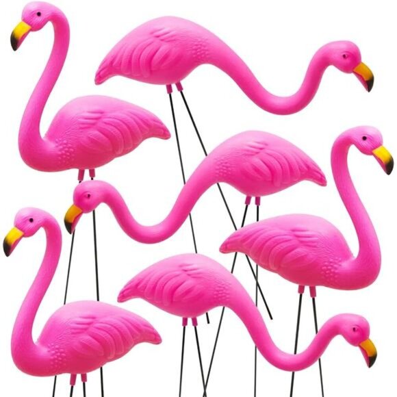 Set of 6Small Pink Flamingo YardOrnament Stakes,Mini Lawn Plastic FlamingoStatue - Picture 1 of 7